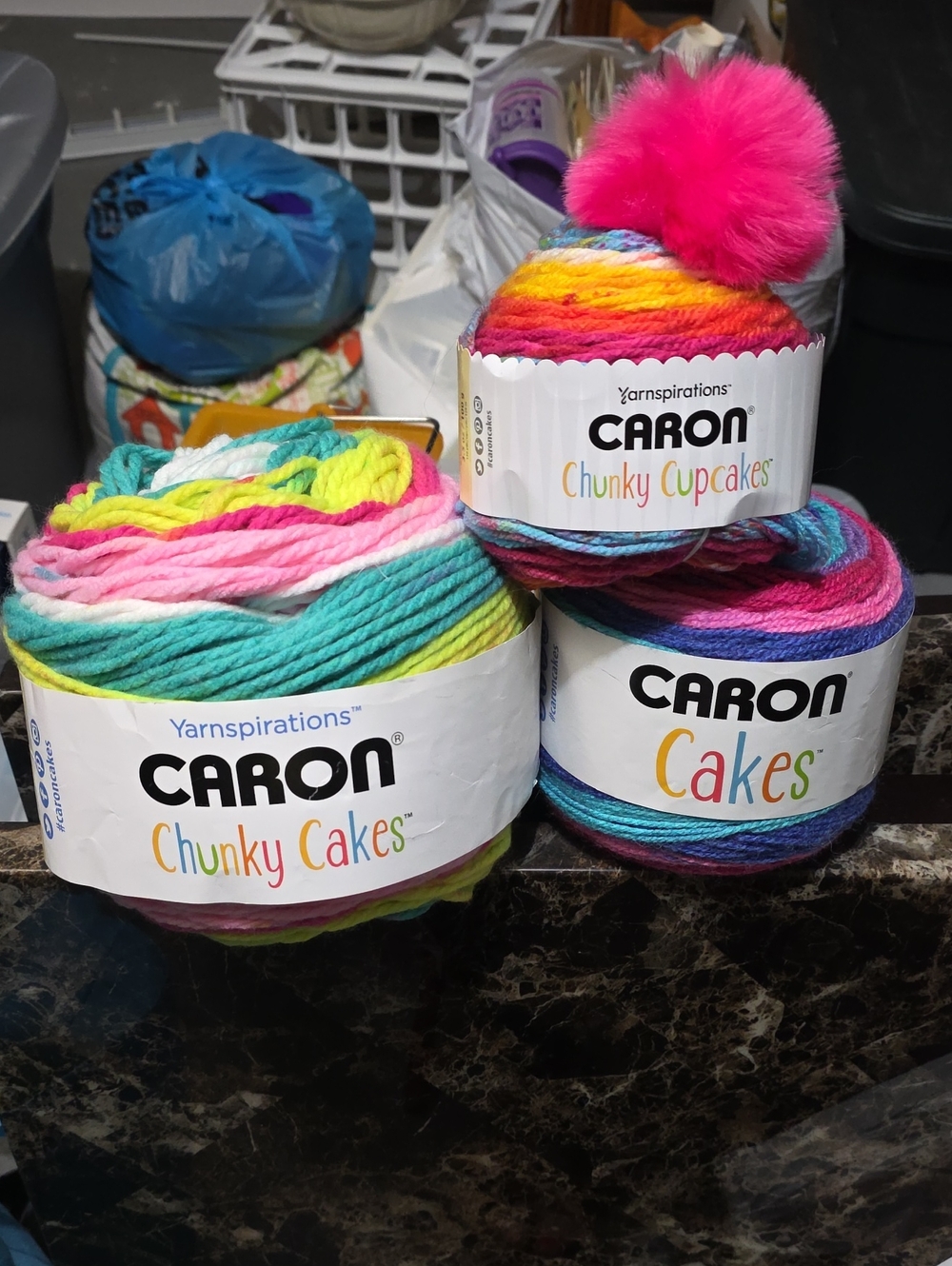 Caron Chunky Cakes Multicolor Yarn - Bright Pink Accent